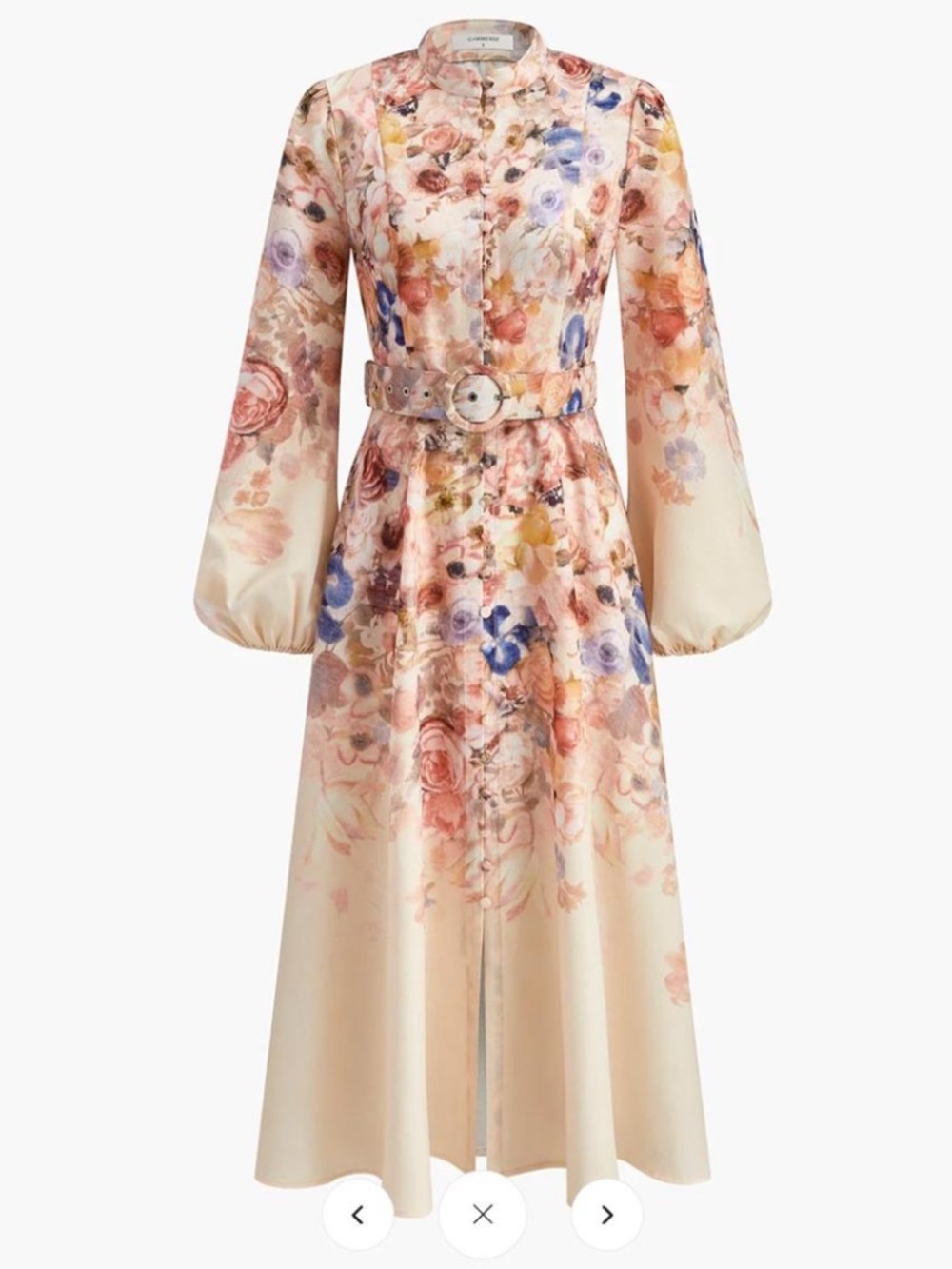 Commense Belted Balloon Sleeve Floral Dress